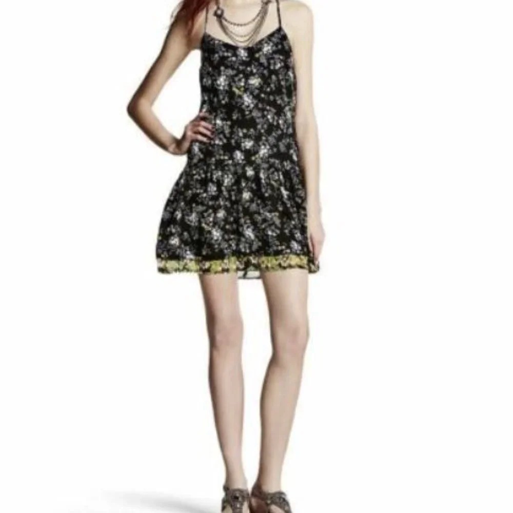 Princess Vera Wang Floral Babydoll Mini Dress Black Green XL